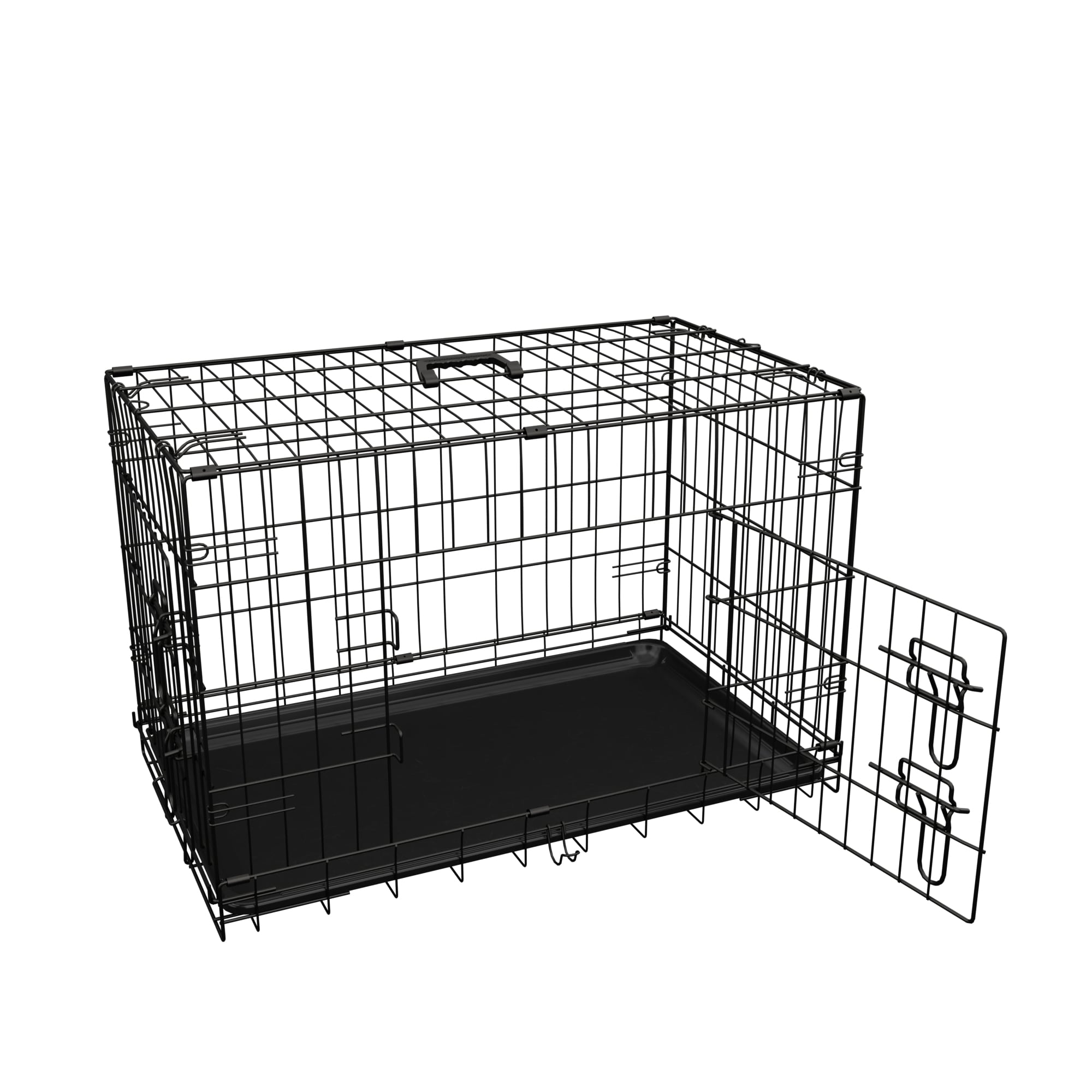 Dog Crate, 36 Inch Medium Dog Cage With Divider And Plastic Leak-Proof Pan Tray, Double Door Folding Metal Wire Cage For Indoor, Outdoor, And Travel, Made In Vietnam_voghion.com